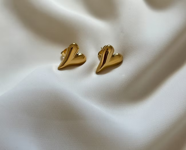 Gold Heart Stud Earrings