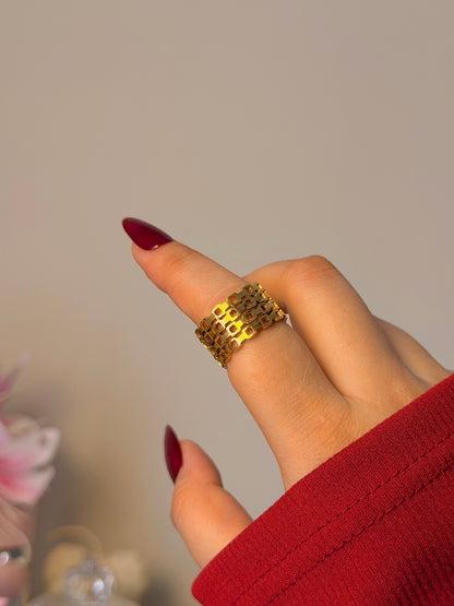 Geometric Chunky Open Band Ring - Modern Cutout Wide Ring