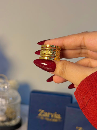 Bohemian Layered Floral Band Ring – Gold