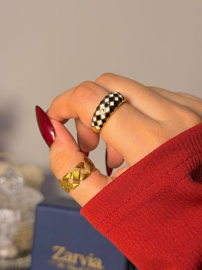 Retro Checker Ring - Trendy Geometric Band