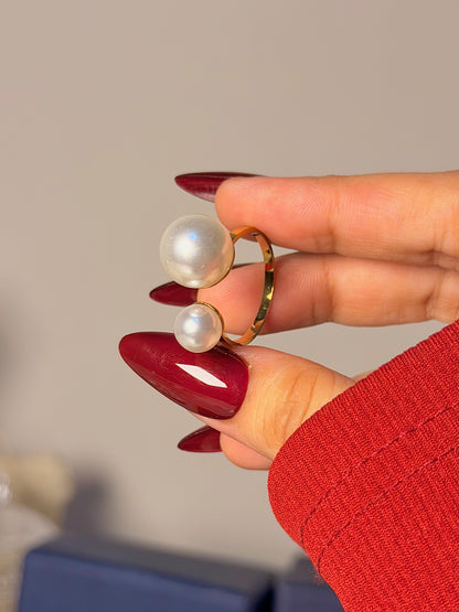 Double Pearl Open Ring - Modern Pearl Design