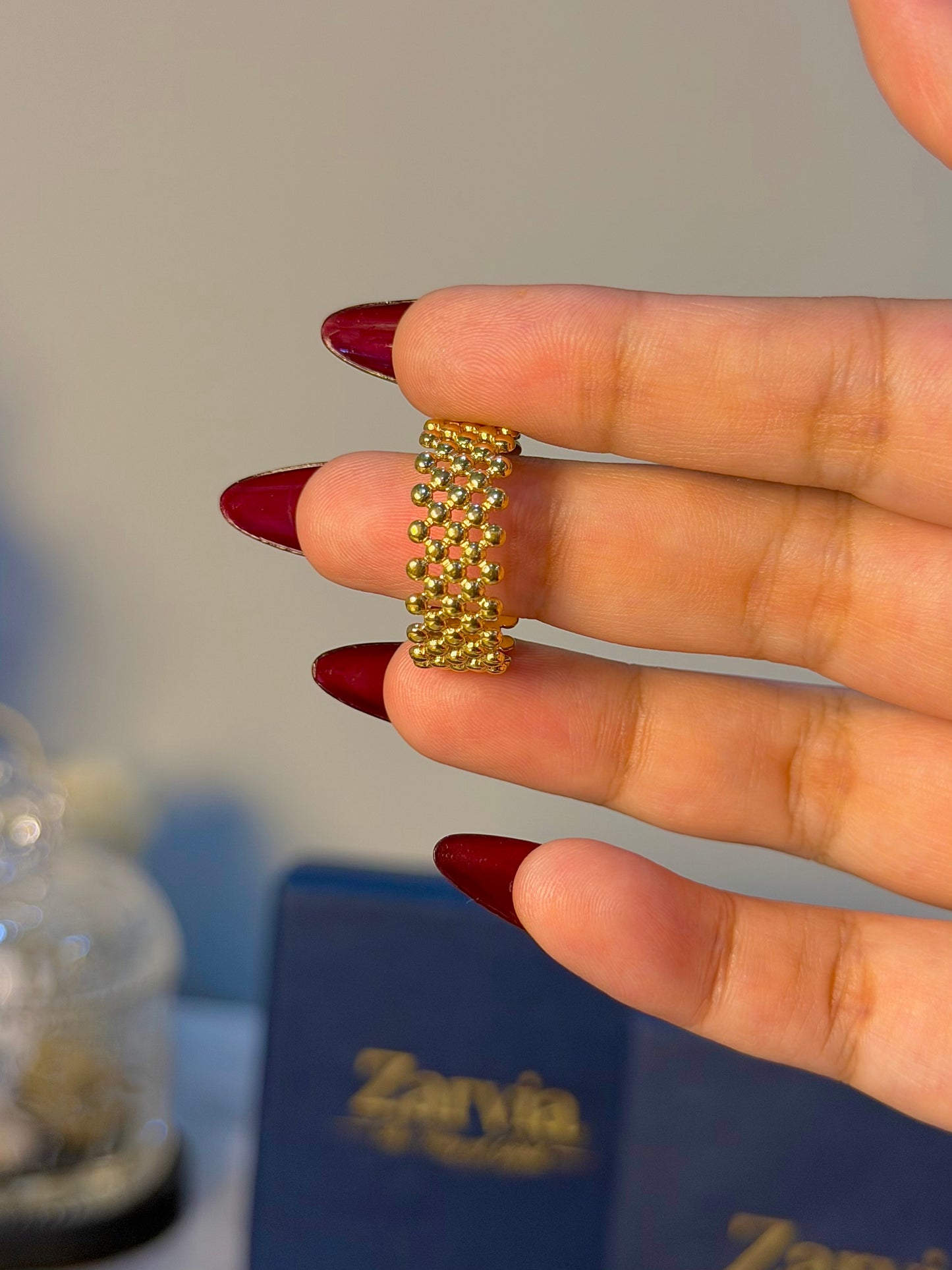 Beaded Texture Statement Ring for Women – Gold