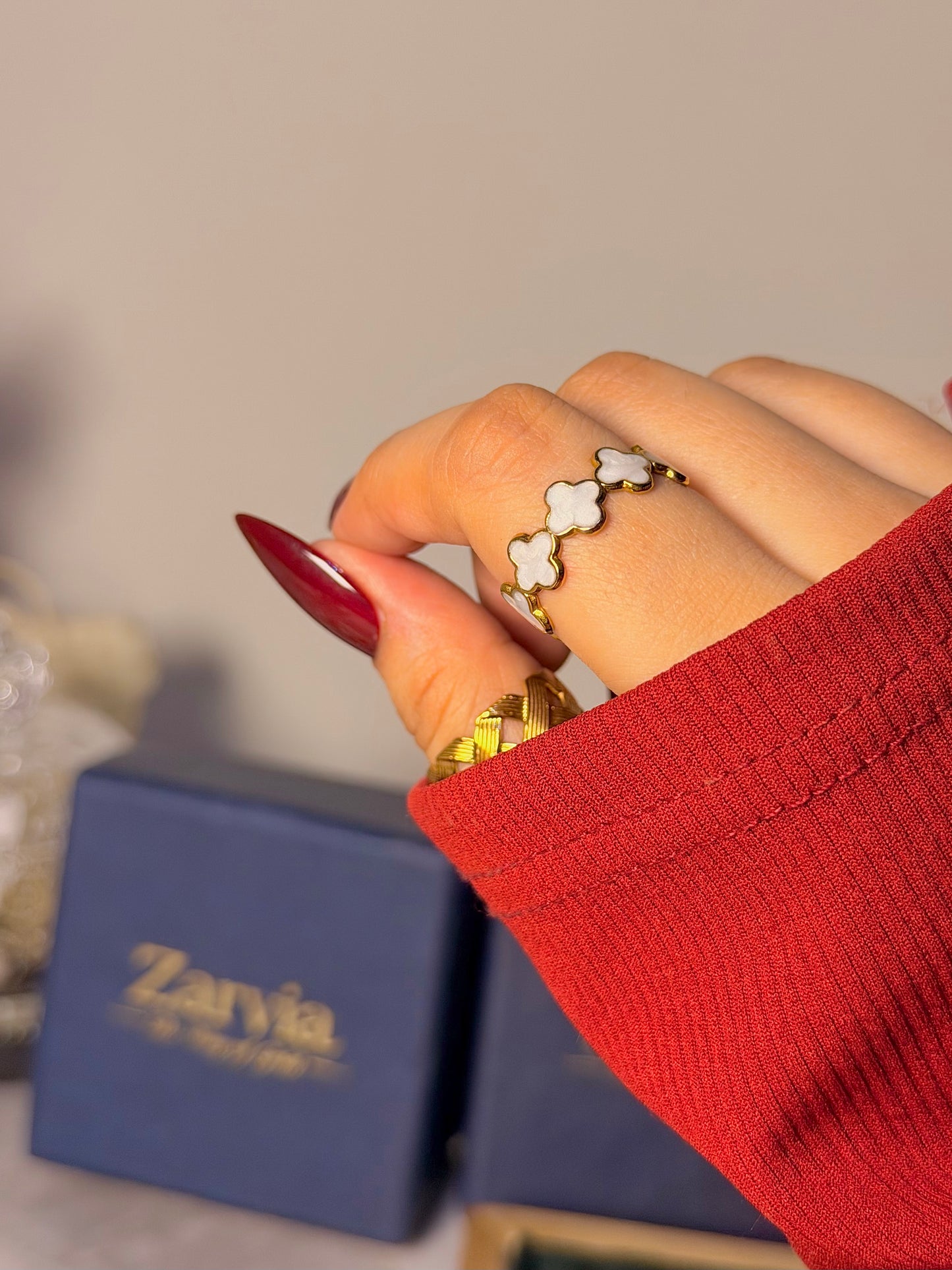 Clover Charm Band Ring - Minimal Luxe Everyday Stackable Ring