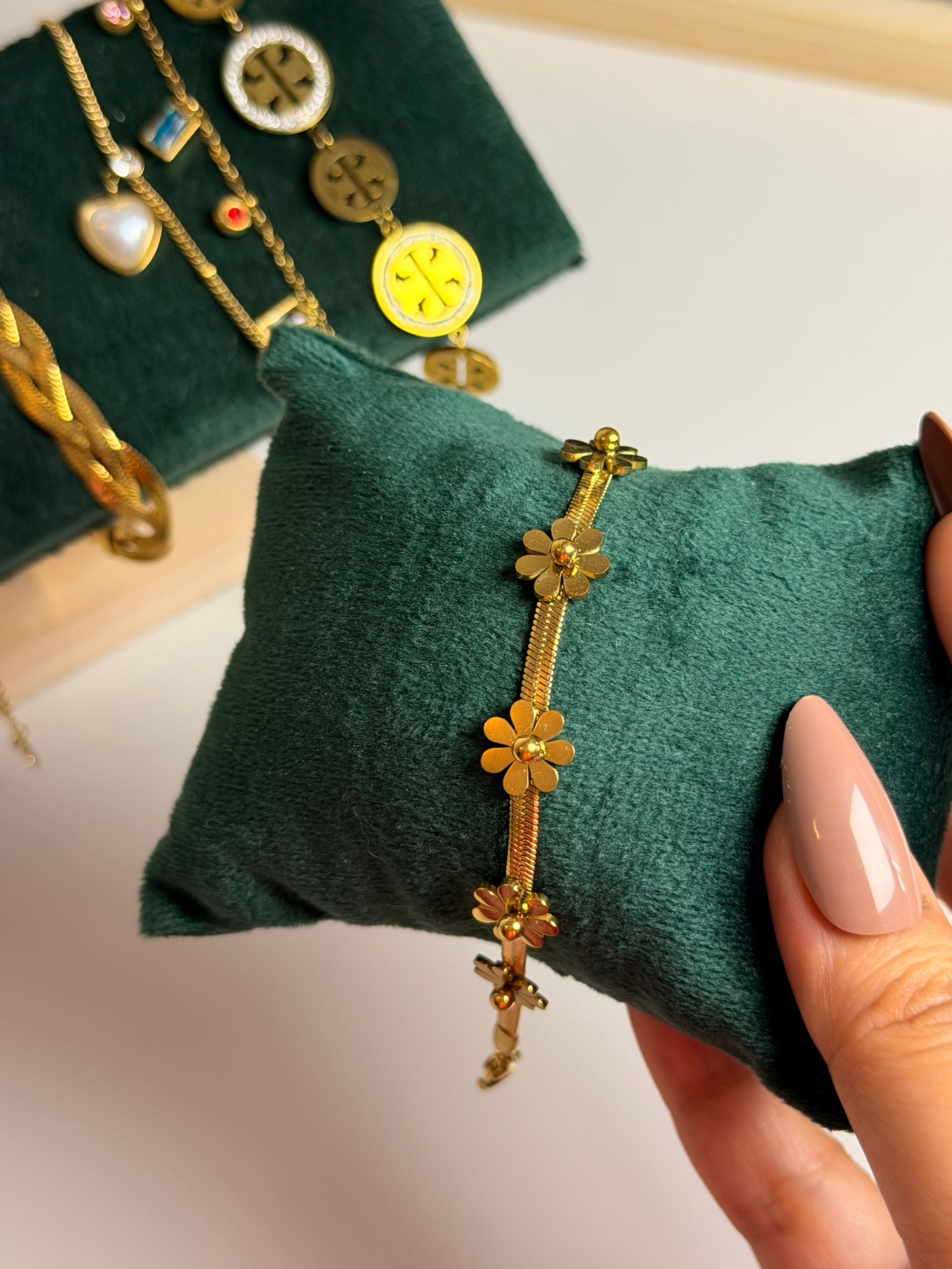 Gold Flower Charm Bracelet