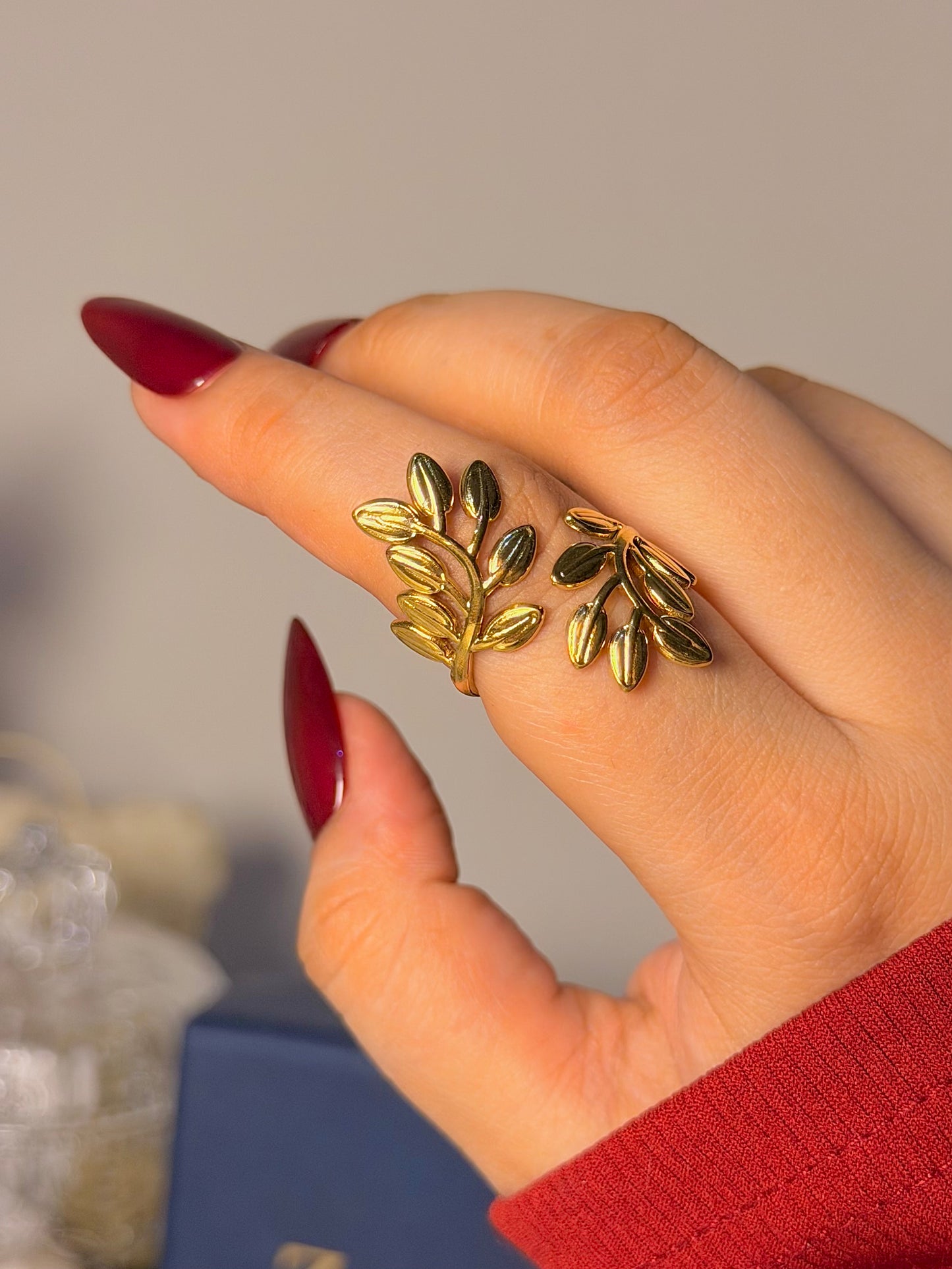 Botanical Leaf Wrap Ring - Nature Inspired Adjustable Band