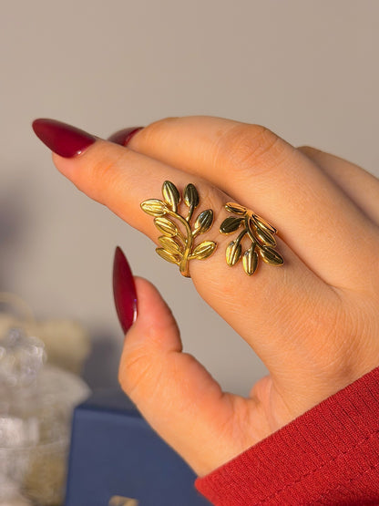 Botanical Leaf Wrap Ring - Nature Inspired Adjustable Band