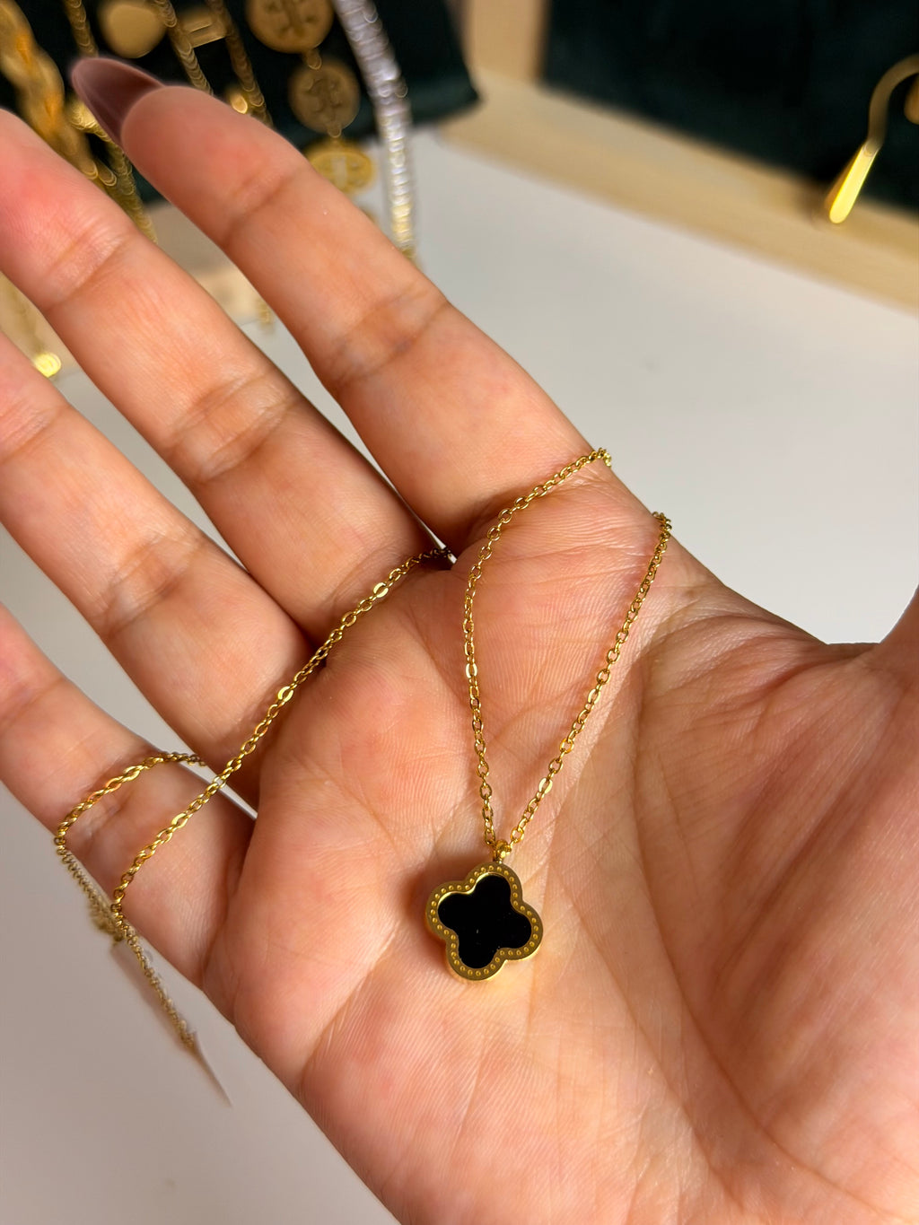 Double-Sided Clover Charm Necklace (Black & White)