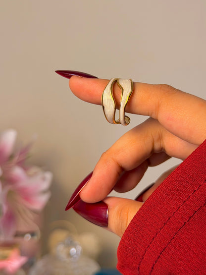 Gold Wave Open Ring – Minimalist White Enamel Ring