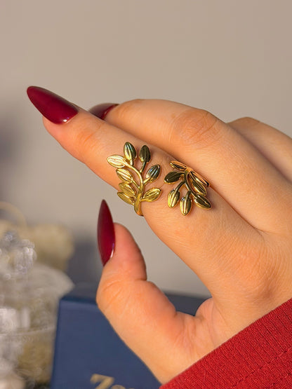Botanical Leaf Wrap Ring - Nature Inspired Adjustable Band