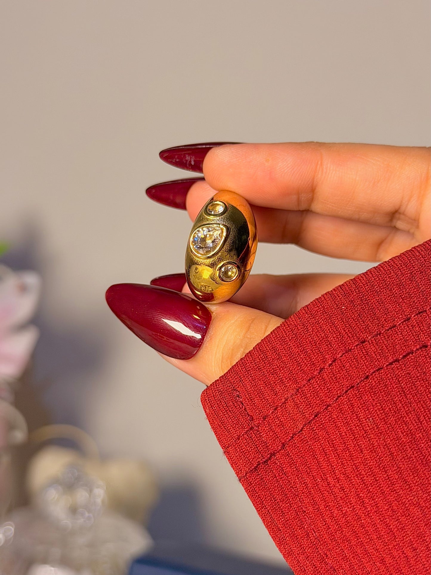 Molten Dome Ring - Sculptural Crystal Accent Design