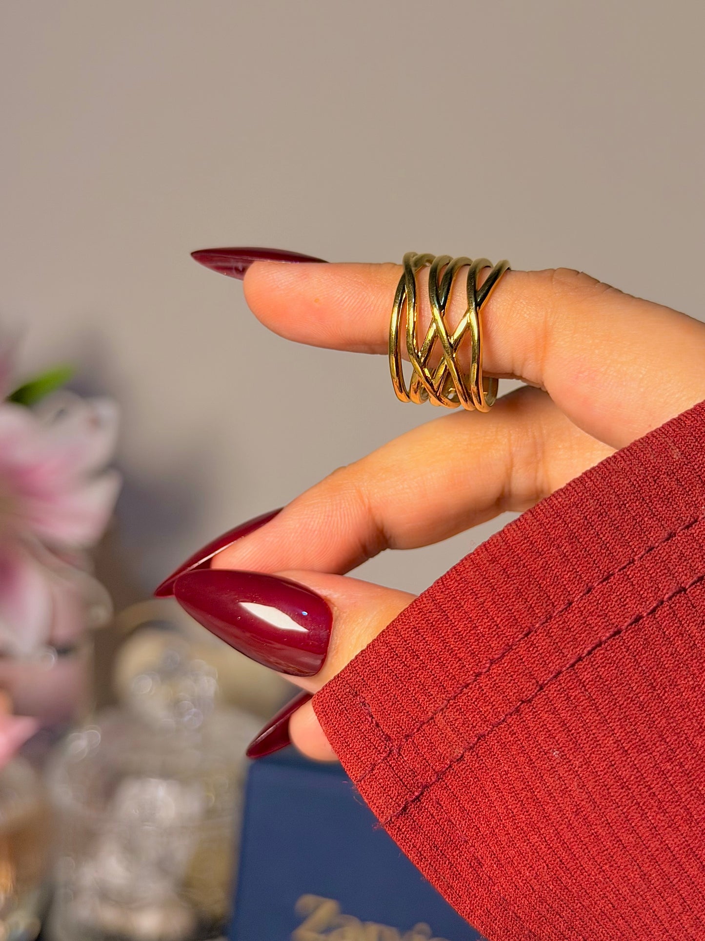 Crisscross Wire Cuff Ring - Modern Layered Open Band