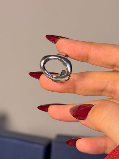 Silver Oval Ring - Sculptural Open Design