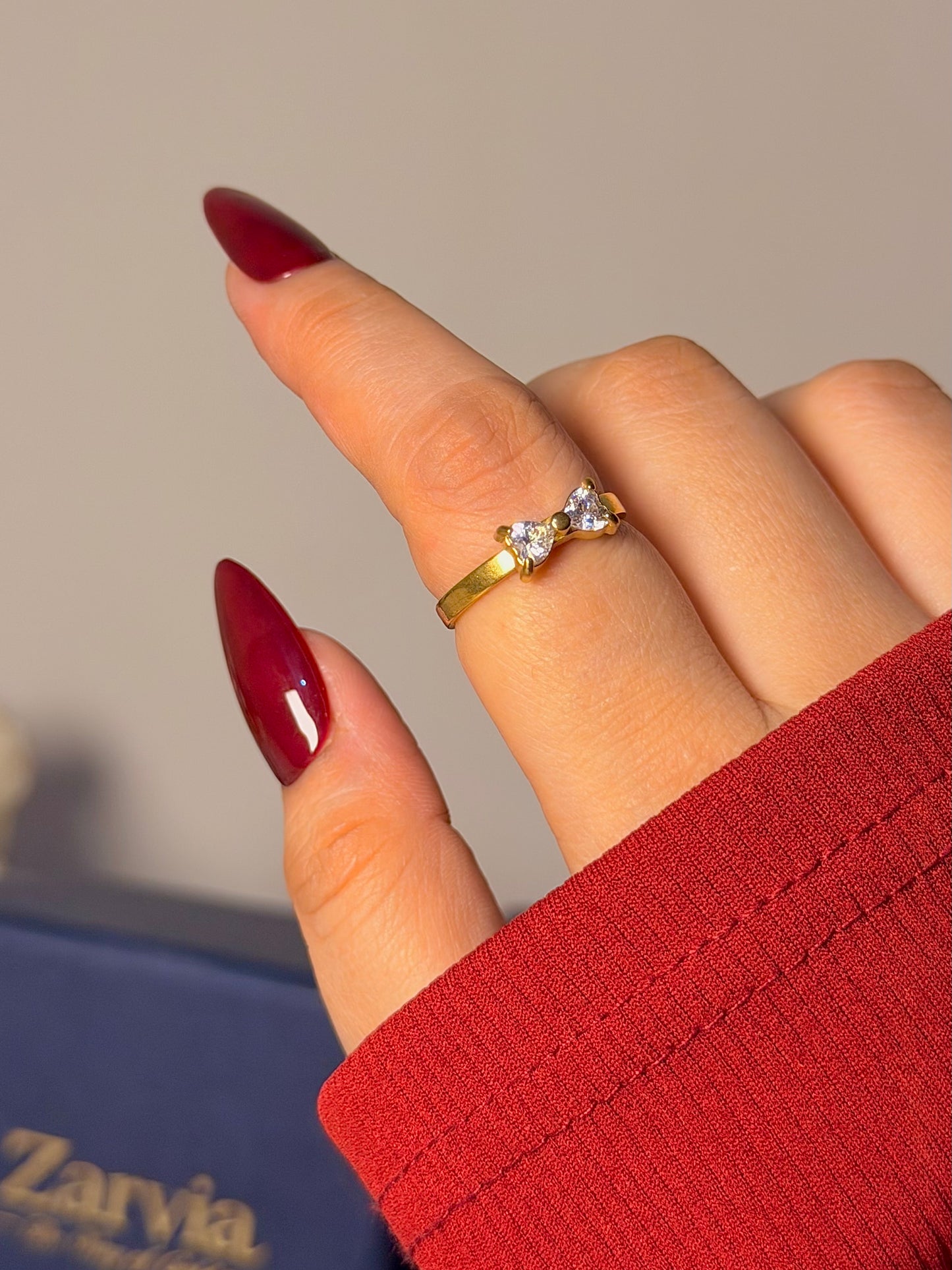 Minimal Coquette Ring - Double Bow Crystal Design