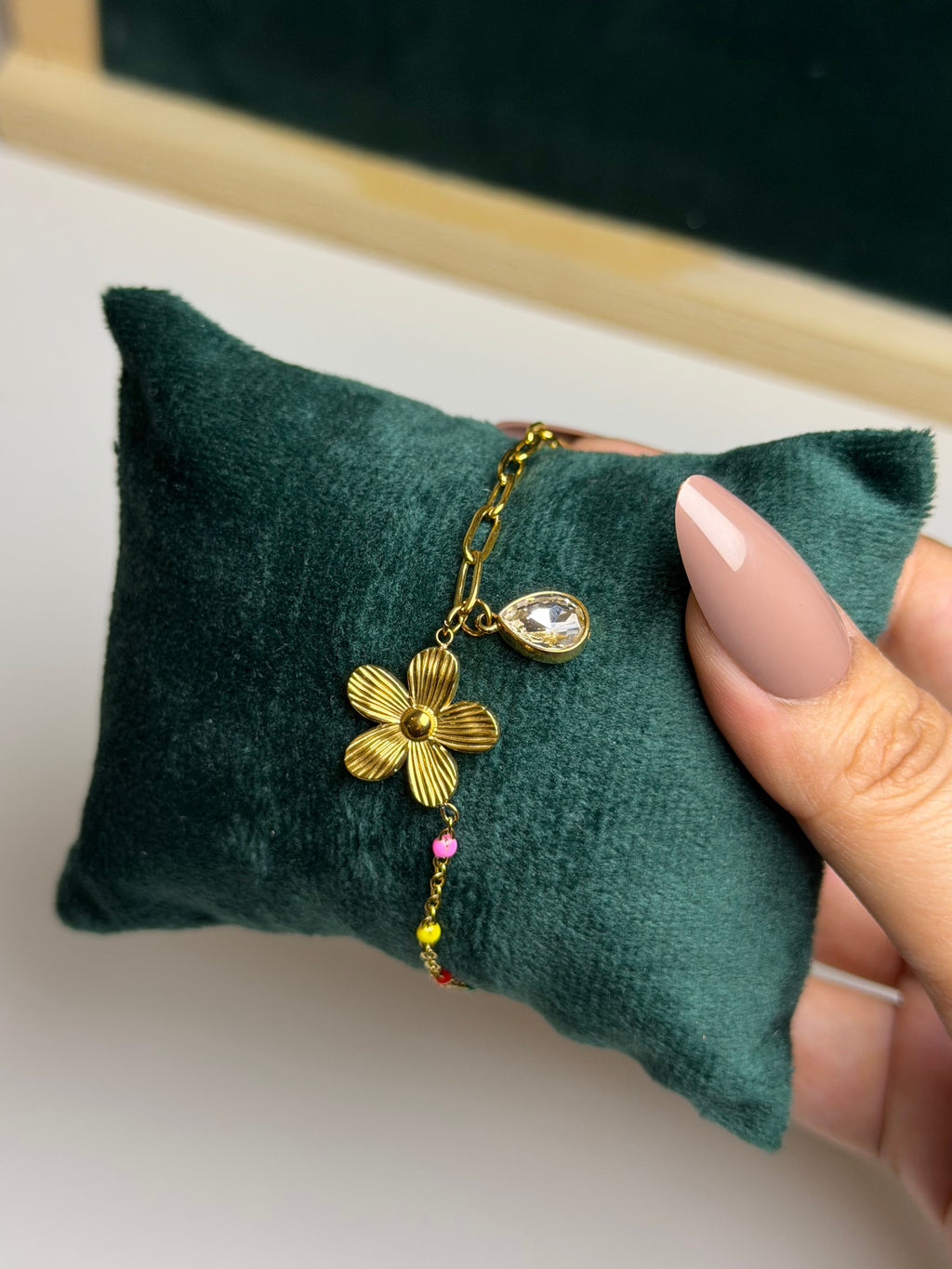 Colorful Gold Flower & Crystal Charm Bracelet