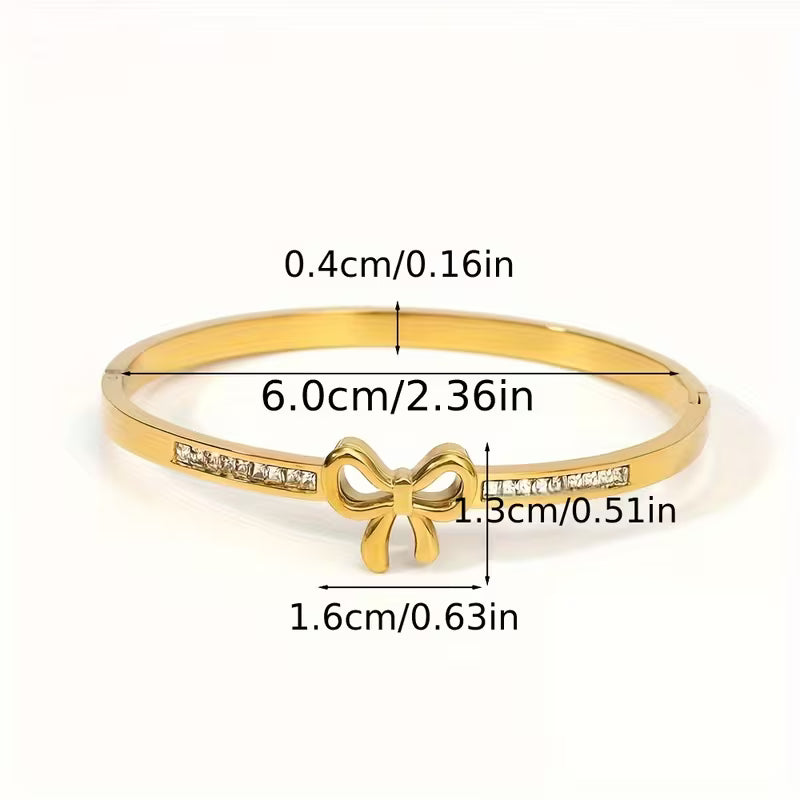 Golden Bow Bangle Bracelet with Crystals