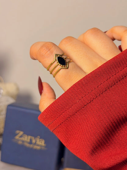 Black Onyx Inspired Ring - Vintage Layered Band Design