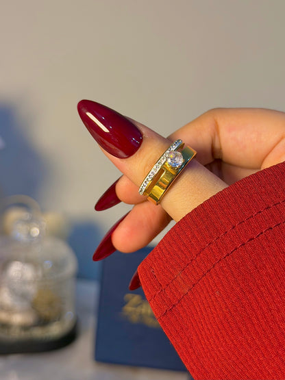 Dual Band Solitaire Ring – Gold