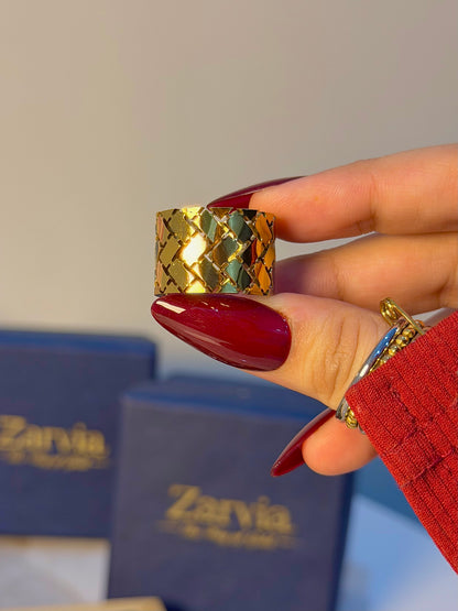Luxe Weave Adjustable Stainless Steel Statement Ring – Gold