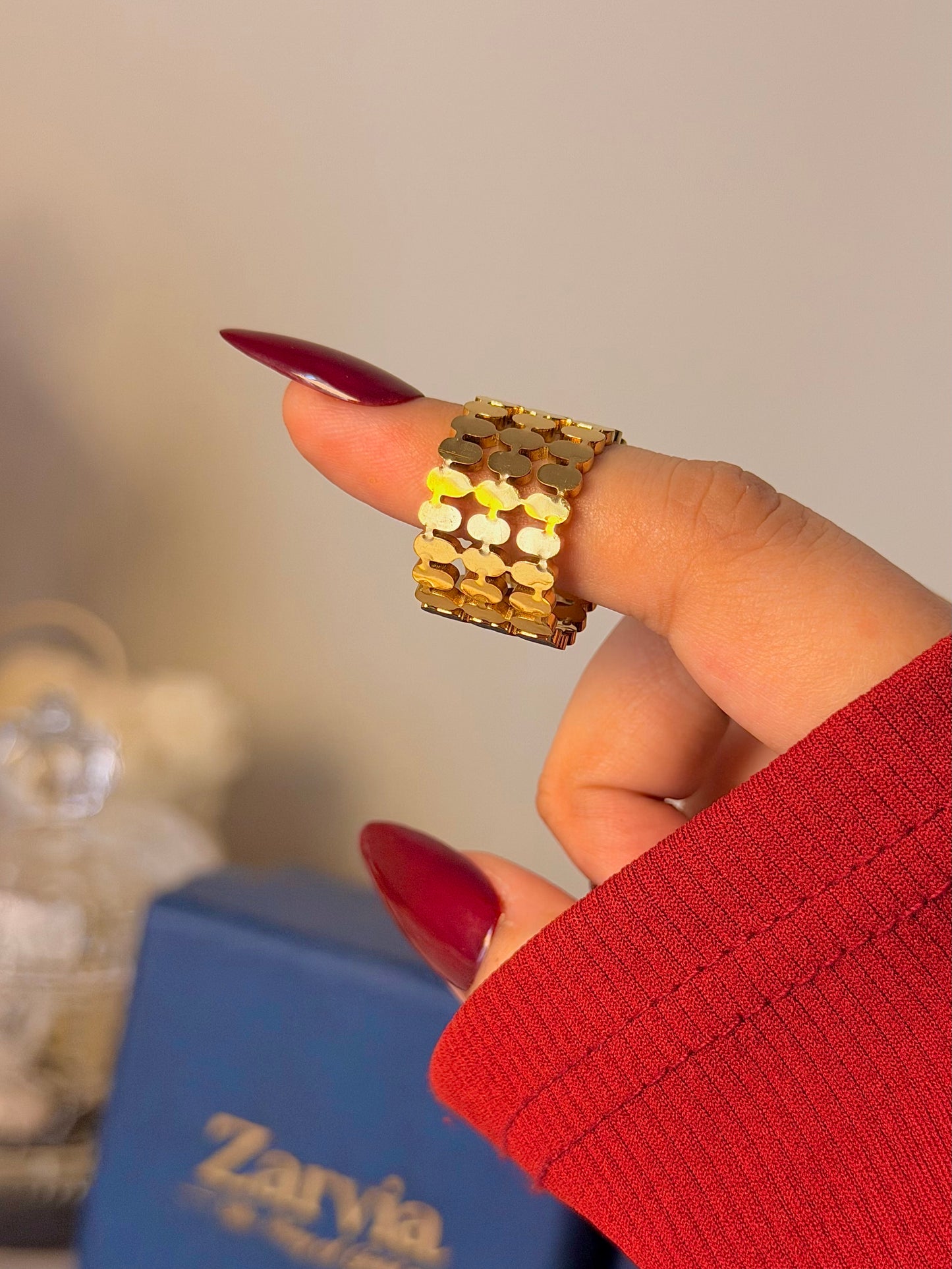 Geometric Gold Band Ring – Wide Statement Stainless Steel Ring