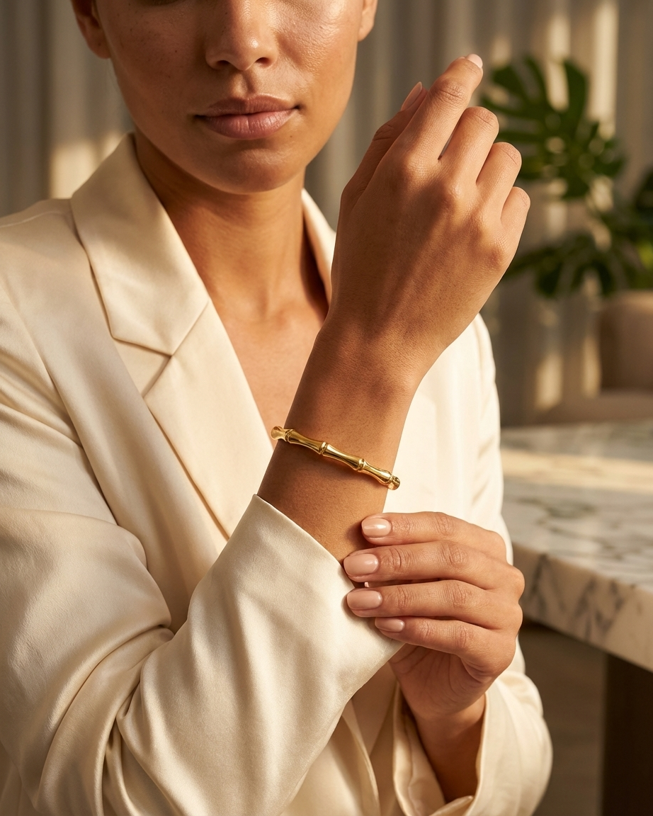 Bamboo Style Gold Bracelet – Elegant Minimal Bangle