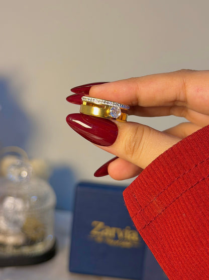 Dual Band Solitaire Ring – Gold