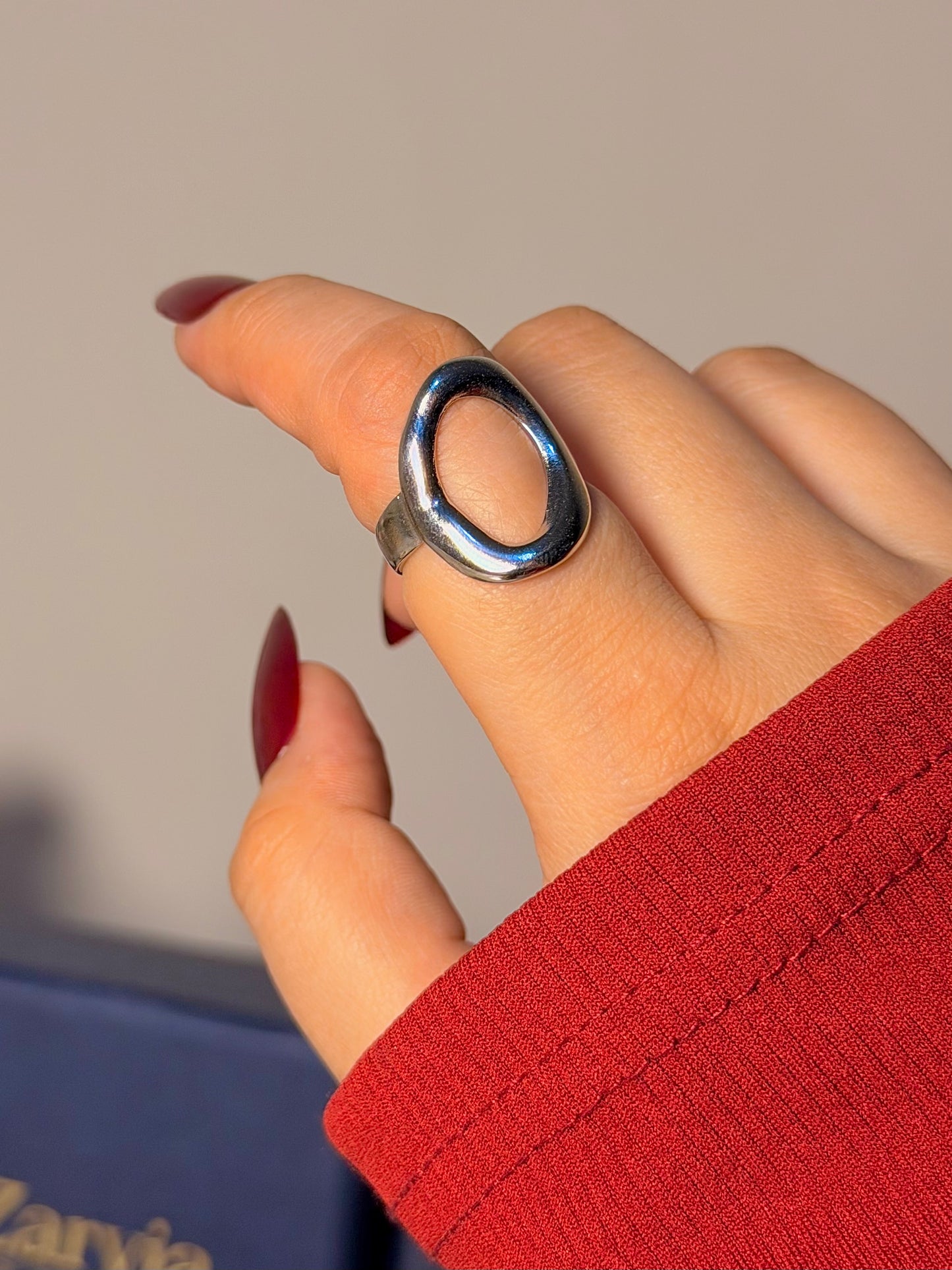 Silver Oval Ring - Sculptural Open Design