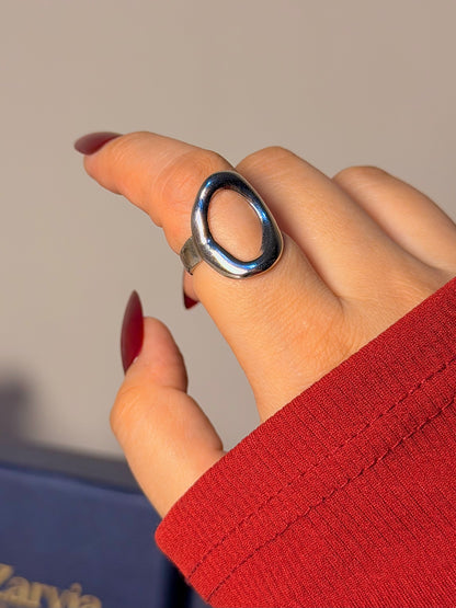 Silver Oval Ring - Sculptural Open Design