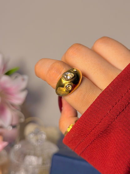 Molten Dome Ring - Sculptural Crystal Accent Design