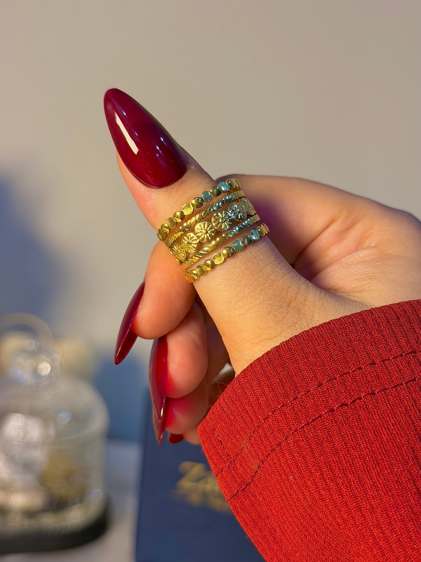 Bohemian Layered Floral Band Ring – Gold