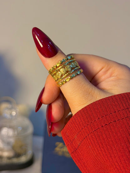 Bohemian Layered Floral Band Ring – Gold