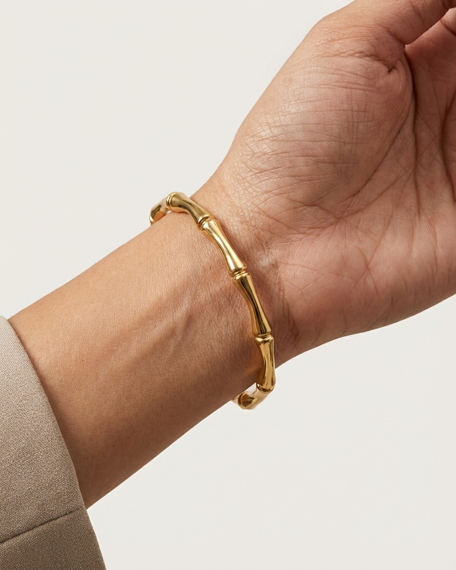 Bamboo Style Gold Bracelet – Elegant Minimal Bangle