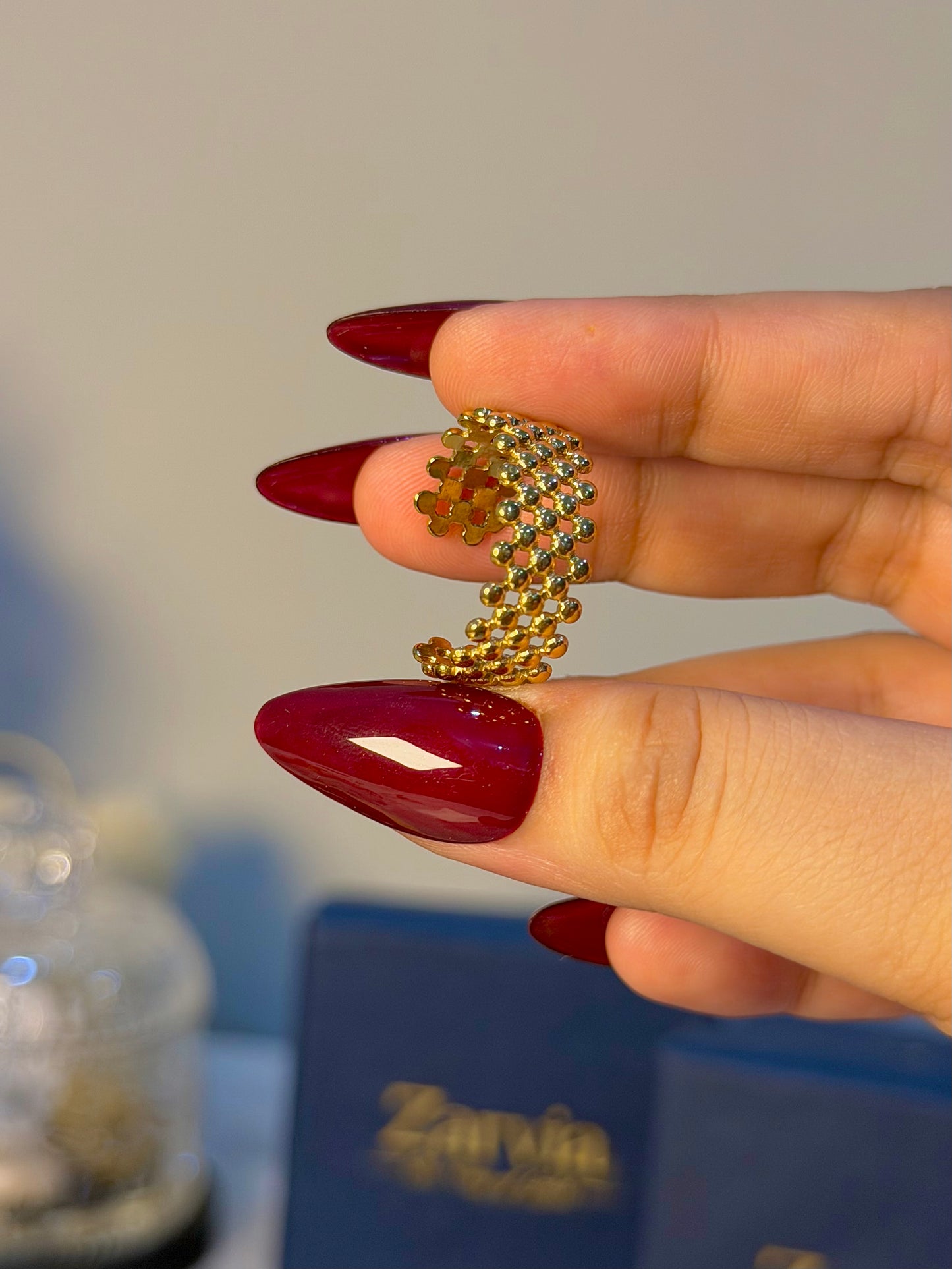 Beaded Texture Statement Ring for Women – Gold