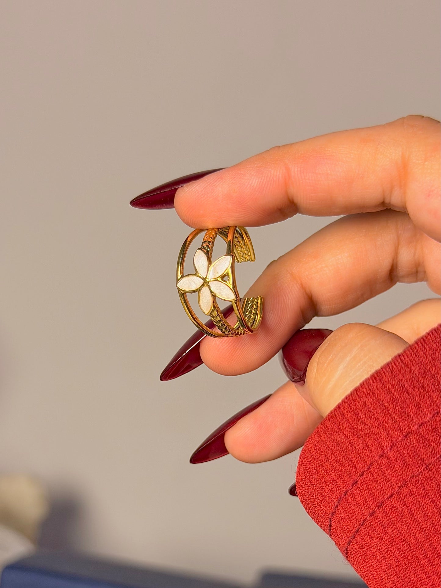 Floral Open Ring - White Petal Design