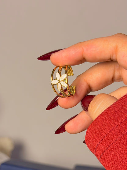 Floral Open Ring - White Petal Design