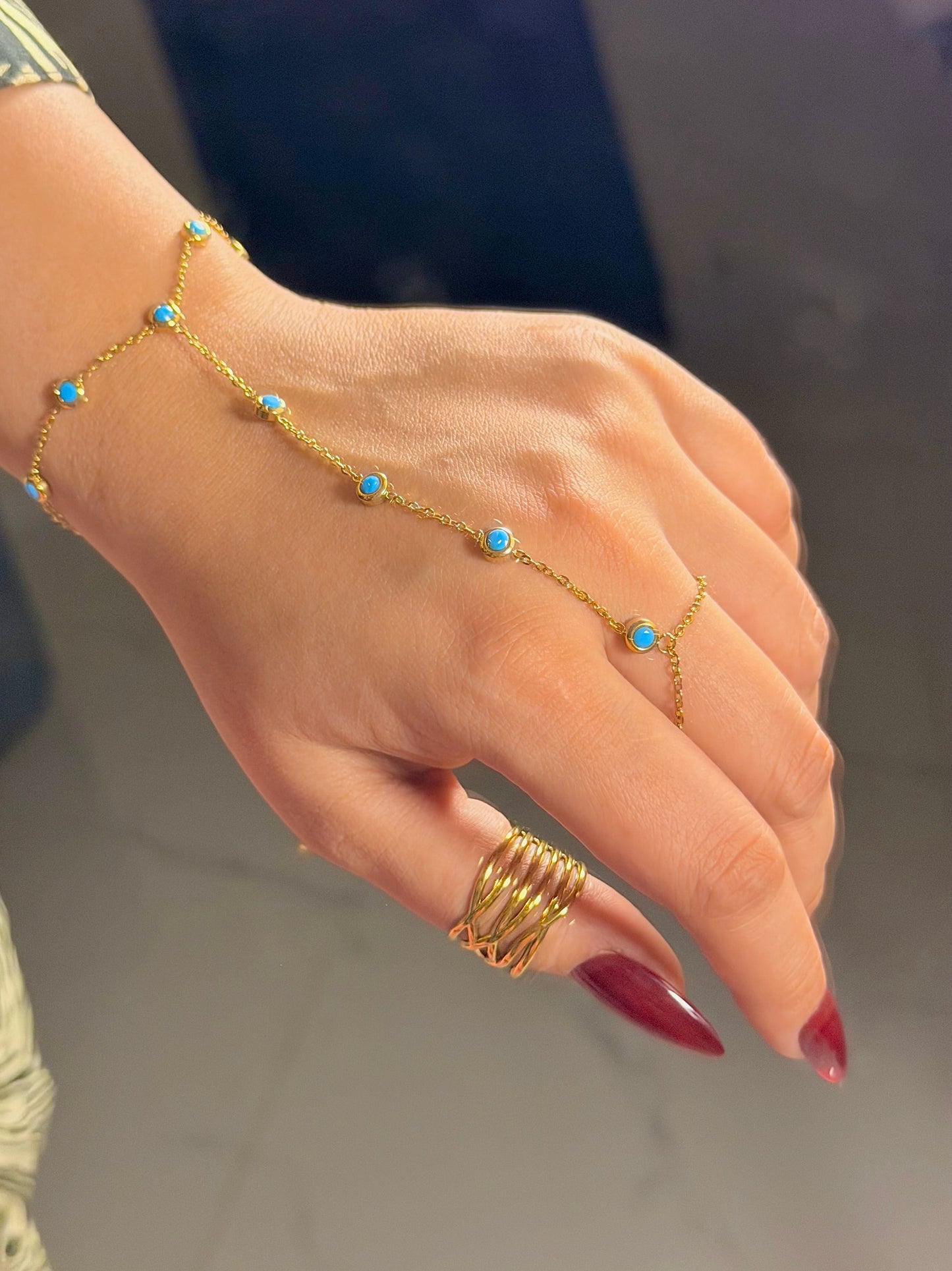 Blue Turquoise Hand Chain Bracelet