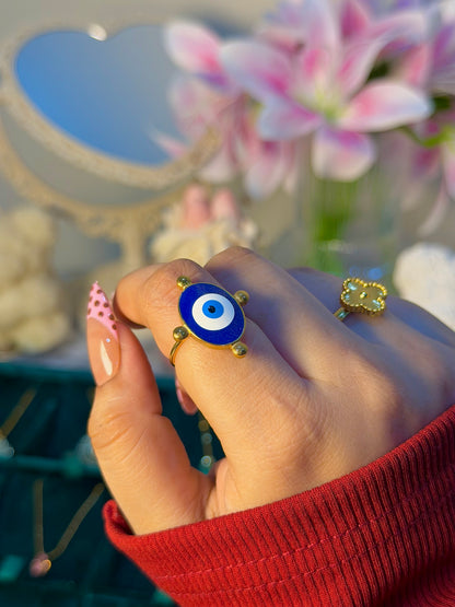 Blue Evil Eye Ring – Elegant Gold Design