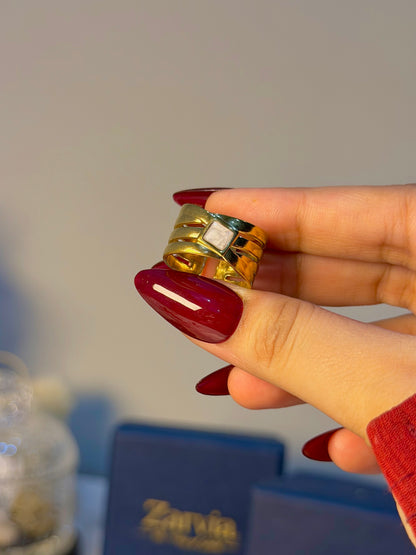 Modern Pearl Accent Gold Ring for Women