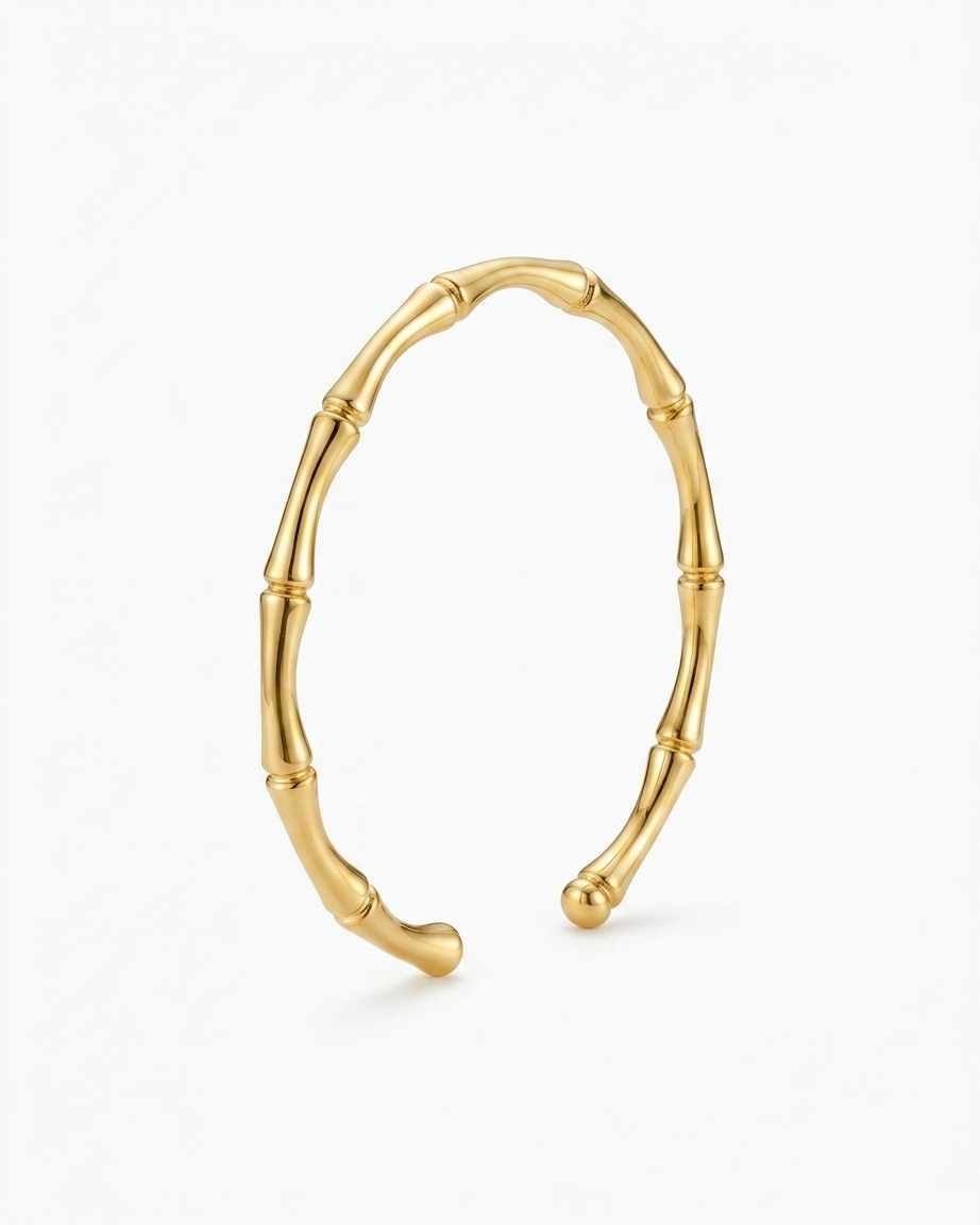 Bamboo Style Gold Bracelet – Elegant Minimal Bangle