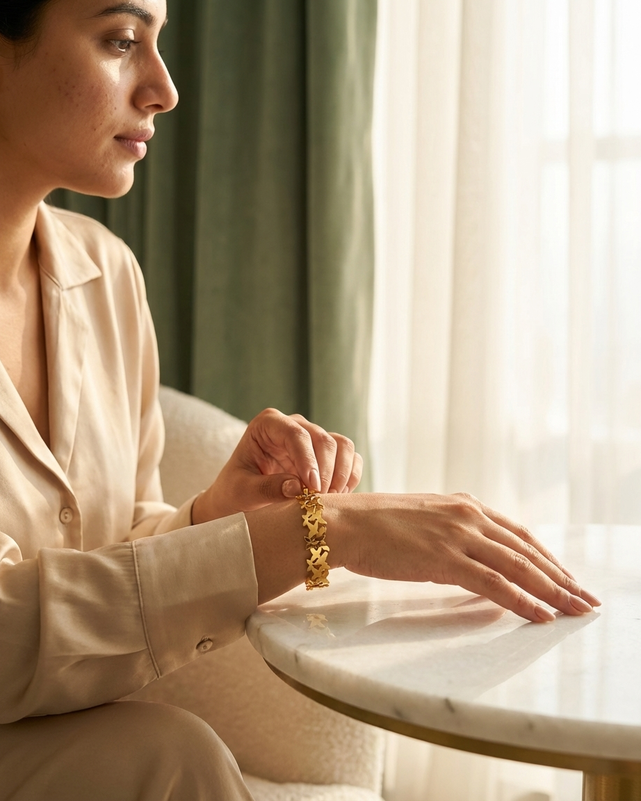 Luxury Leaf Design Bangle – Gold Finish Everyday Elegance
