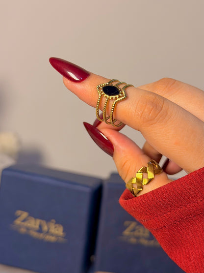 Black Onyx Inspired Ring - Vintage Layered Band Design