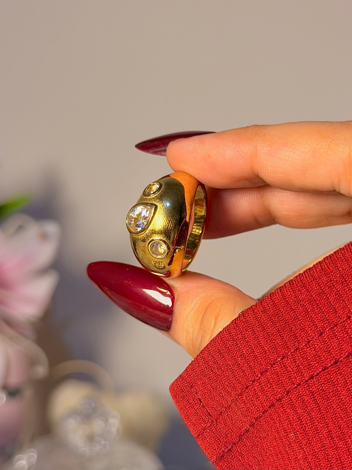 Molten Dome Ring - Sculptural Crystal Accent Design
