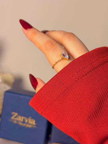 Chain Solitaire Ring - Dainty Minimalist Adjustable Ring