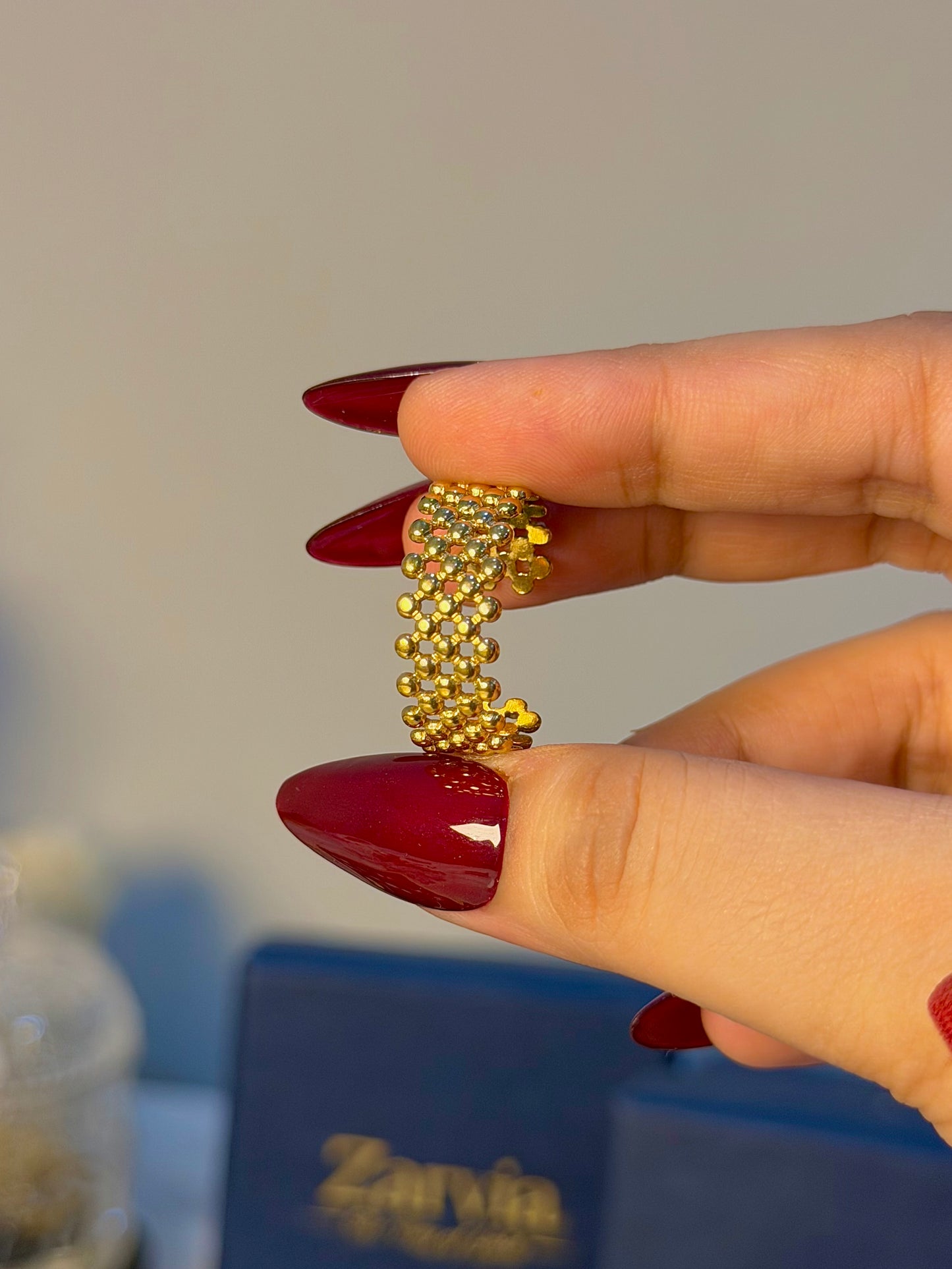 Beaded Texture Statement Ring for Women – Gold