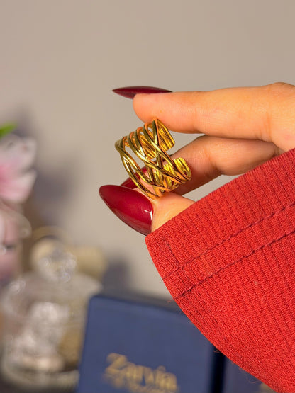 Crisscross Wire Cuff Ring - Modern Layered Open Band