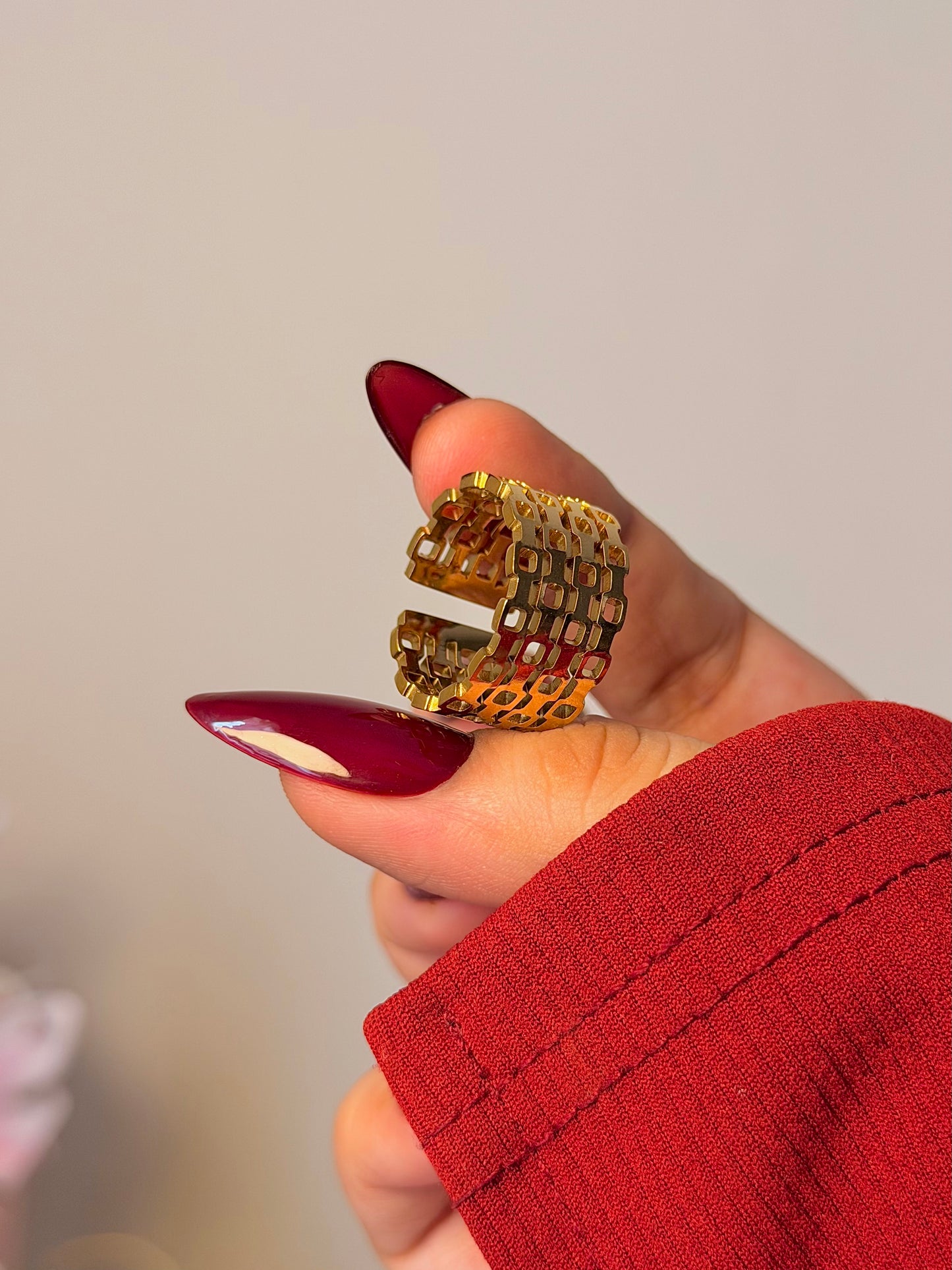 Geometric Chunky Open Band Ring - Modern Cutout Wide Ring