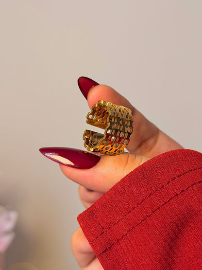 Geometric Chunky Open Band Ring - Modern Cutout Wide Ring