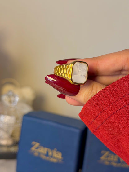 Vintage Octagon Signet Ring with White Stone – Gold