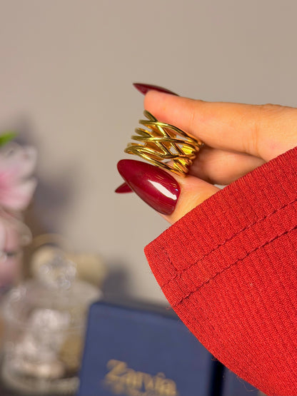 Crisscross Wire Cuff Ring - Modern Layered Open Band