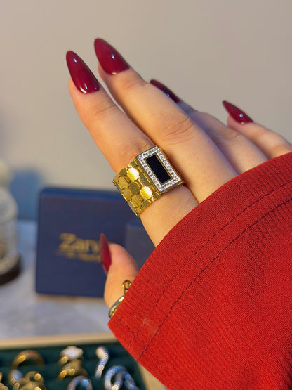 Luxe Noir Adjustable Stainless Steel Statement Ring – Gold