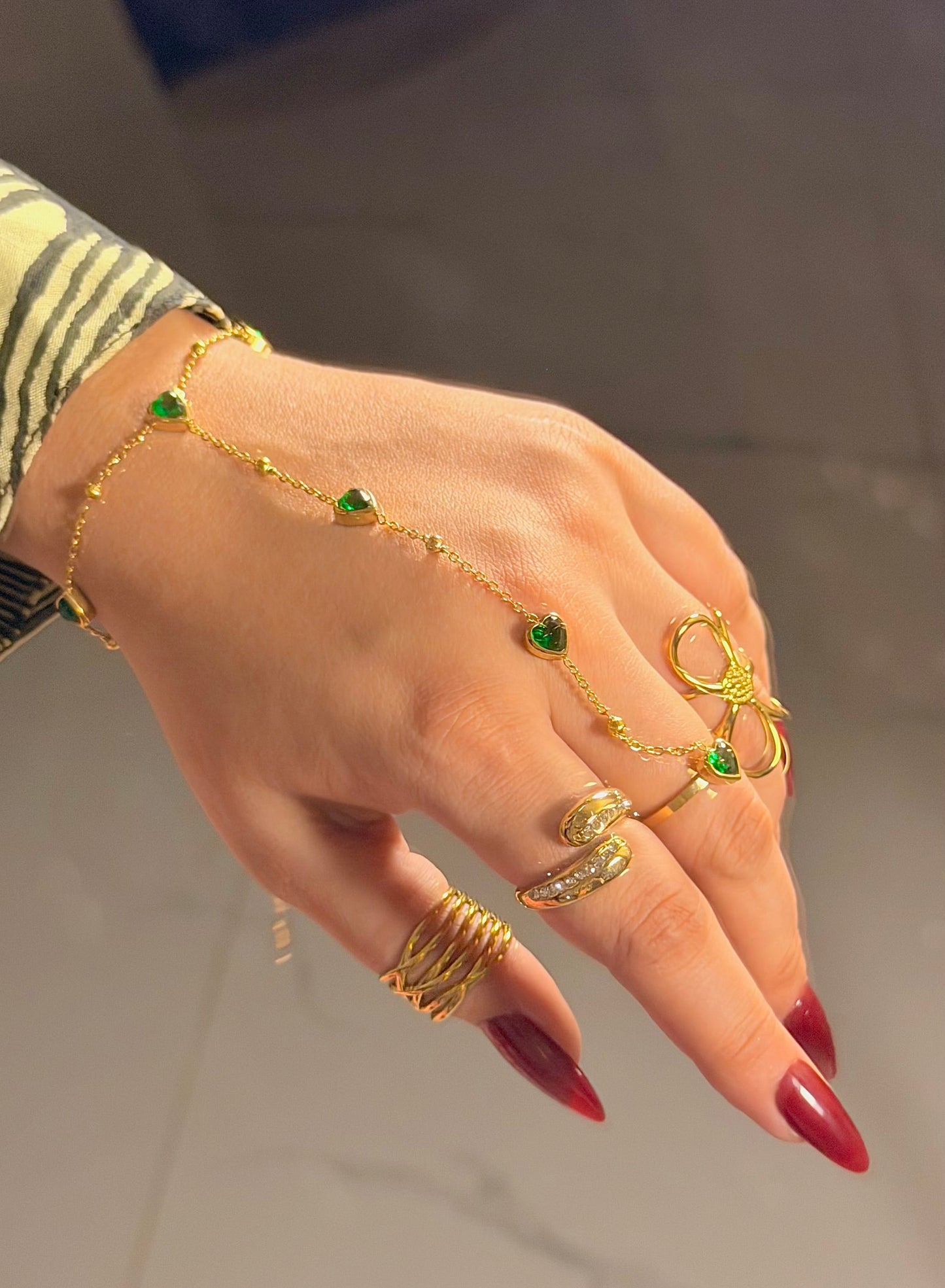Green Heart Crystal Hand Chain Bracelet
